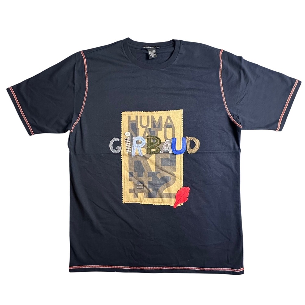 Vintage MARITHE FRANCOIS GIRBAUD‎ Dark Indigo Cotton T Shirt 2XL Graphic Patch